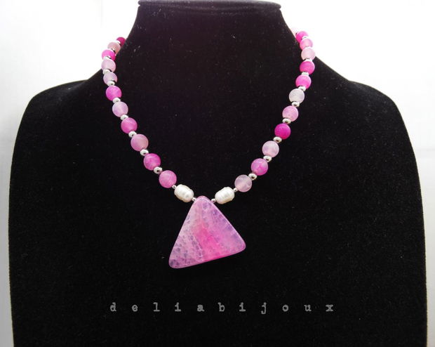 Colier handmade - agate frozen si perle cultura (cod1247)