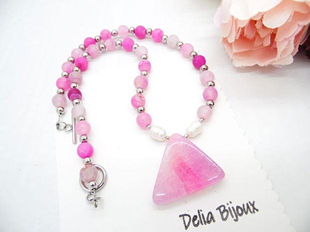 Colier handmade - agate frozen si perle cultura (cod1247)