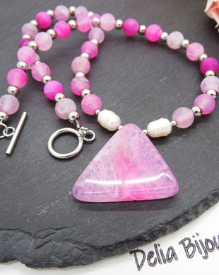 Colier handmade - agate frozen si perle cultura (cod1247)