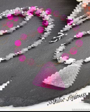 Colier handmade - agate frozen si perle cultura (cod1246)