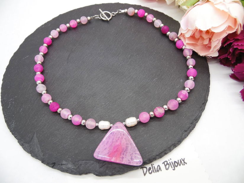 Colier handmade - agate frozen si perle cultura (cod1246)