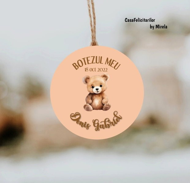 Etichete mărturii botez baieți Ursuleț balon cu aer cald