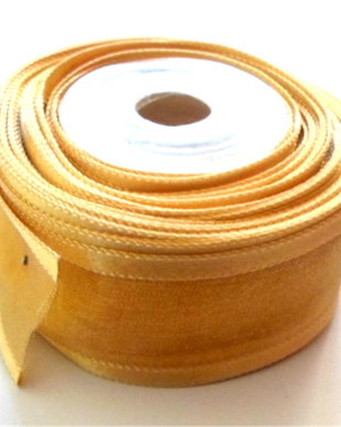Panglica satin ribbon galbui transparent cu margini galbui mat