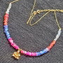 Colier vermeil opal de foc etiopian nuante charm floare orhidee lant argint placat cu aur minimalist boho chic trendy - Transport gratuit