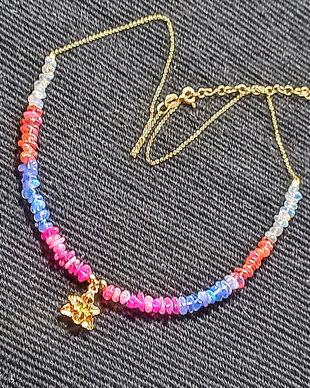 Colier vermeil opal de foc etiopian nuante charm floare orhidee lant argint placat cu aur minimalist boho chic trendy - Transport gratuit