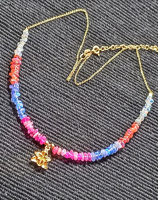 Colier vermeil opal de foc etiopian nuante charm floare orhidee lant argint placat cu aur minimalist boho chic trendy - Transport gratuit