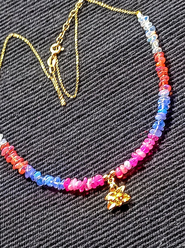 Colier vermeil opal de foc etiopian nuante charm floare orhidee lant argint placat cu aur minimalist boho chic trendy - Transport gratuit