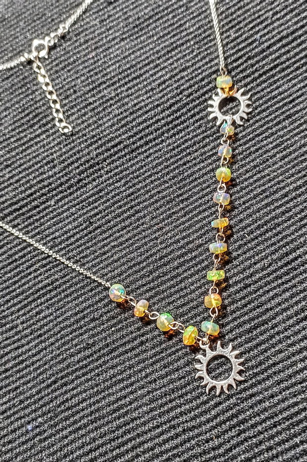 Colier argint opal de foc etiopian discuri fatetate charm soare lant argint asimetric  minimalist boho chic trendy - Transport gratuit