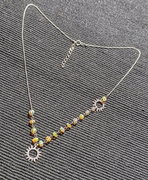 Colier argint opal de foc etiopian discuri fatetate charm soare lant argint asimetric  minimalist boho chic trendy - Transport gratuit