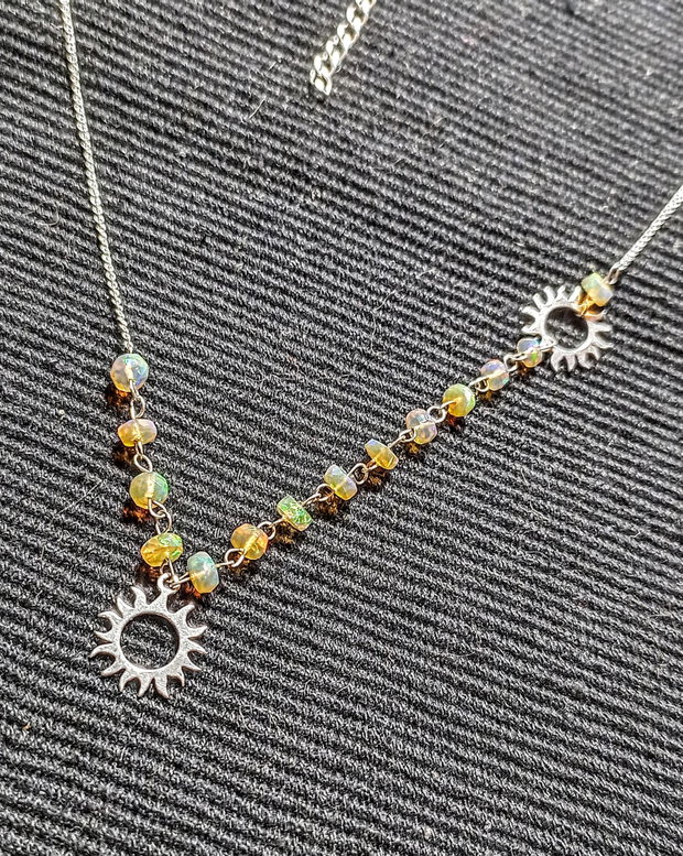 Colier argint opal de foc etiopian discuri fatetate charm soare lant argint asimetric  minimalist boho chic trendy - Transport gratuit