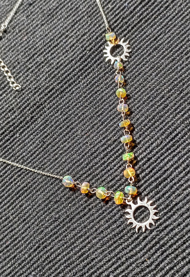 Colier argint opal de foc etiopian discuri fatetate charm soare lant argint asimetric  minimalist boho chic trendy - Transport gratuit