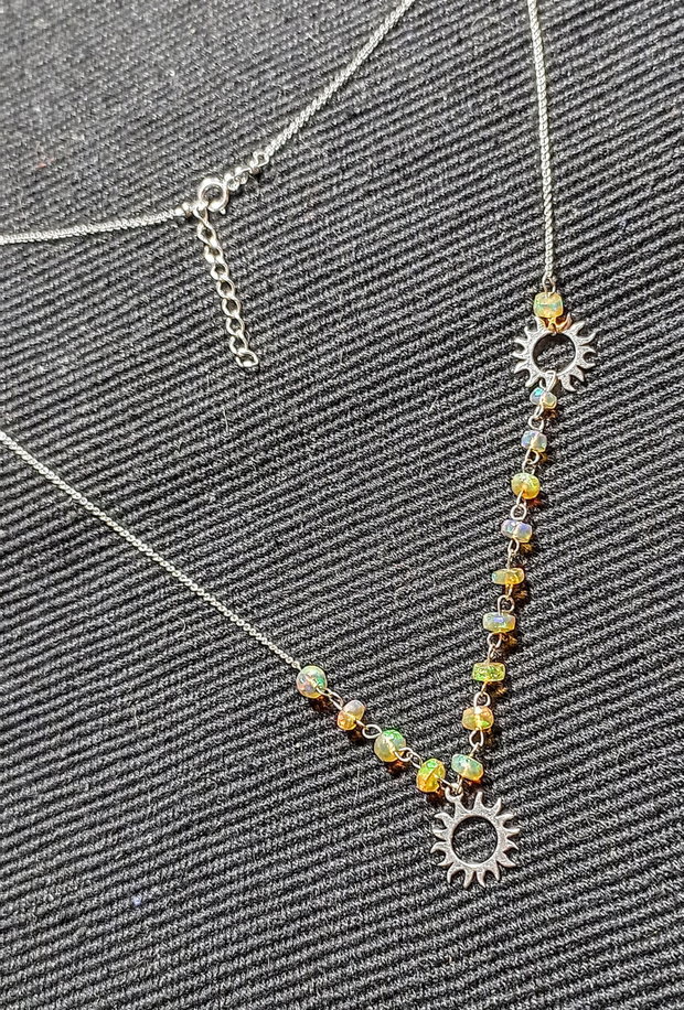 Colier argint opal de foc etiopian discuri fatetate charm soare lant argint asimetric  minimalist boho chic trendy - Transport gratuit