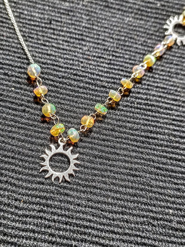 Colier argint opal de foc etiopian discuri fatetate charm soare lant argint asimetric  minimalist boho chic trendy - Transport gratuit
