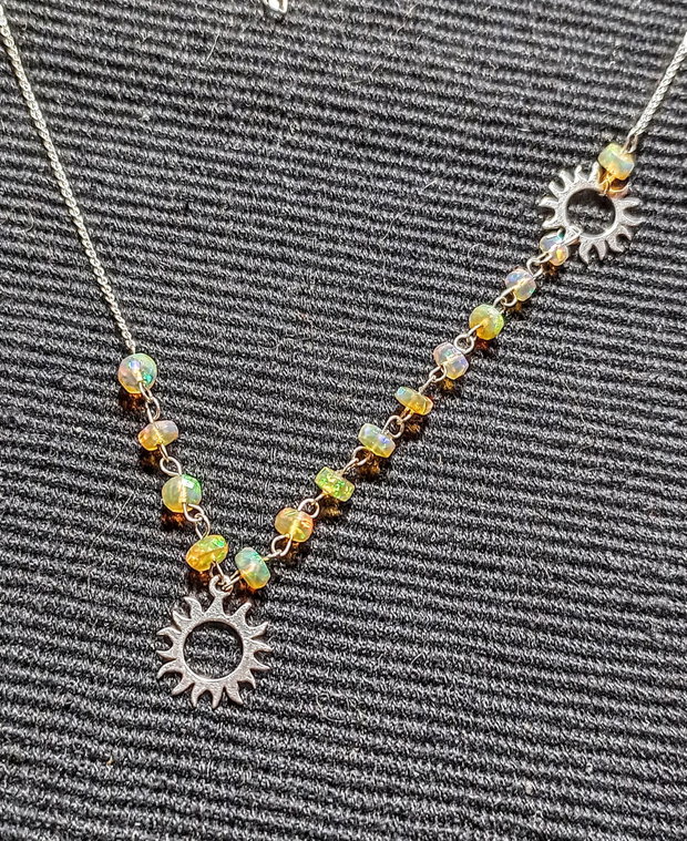 Colier argint opal de foc etiopian discuri fatetate charm soare lant argint asimetric  minimalist boho chic trendy - Transport gratuit