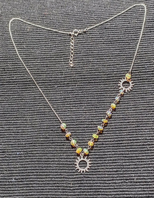 Colier argint opal de foc etiopian discuri fatetate charm soare lant argint asimetric  minimalist boho chic trendy - Transport gratuit