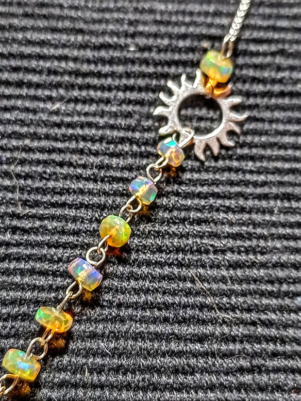 Colier argint opal de foc etiopian discuri fatetate charm soare lant argint asimetric  minimalist boho chic trendy - Transport gratuit