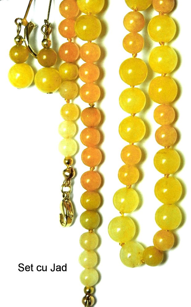 Set cu colier la baza gatului, cercei clasici din Jad galben, bijuterii handmade (129)