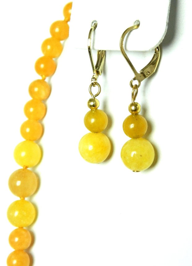 Set cu colier la baza gatului, cercei clasici din Jad galben, bijuterii handmade (129)