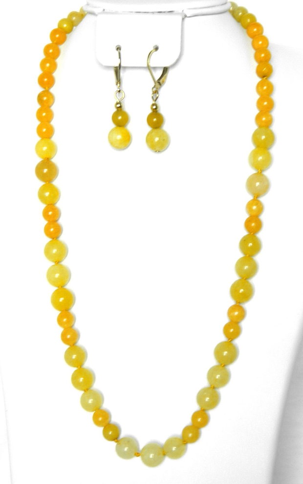 Set cu colier la baza gatului, cercei clasici din Jad galben, bijuterii handmade (129)