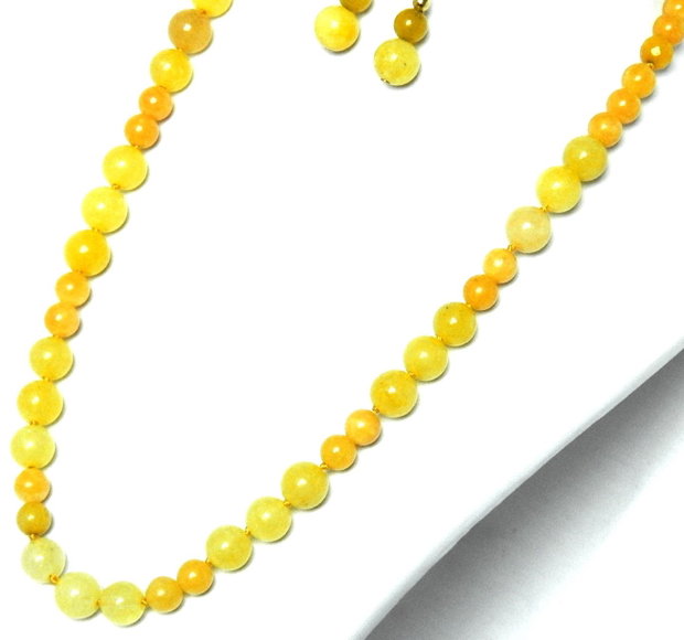 Set cu colier la baza gatului, cercei clasici din Jad galben, bijuterii handmade (129)