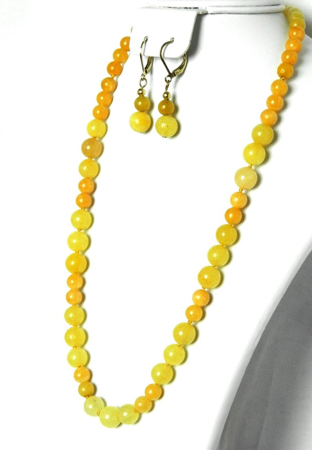 Set cu colier la baza gatului, cercei clasici din Jad galben, bijuterii handmade (129)