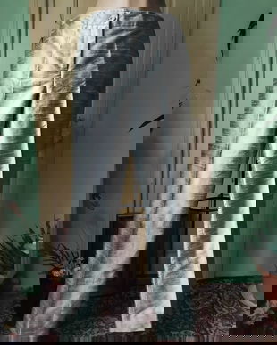 Pantaloni matase naturala, shantung gri perlat