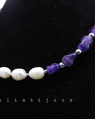 Colier handmade - ametist si perle cultura (cod1249)