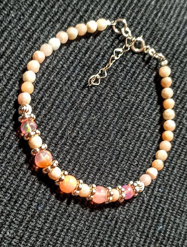 Bratara argint opal de foc etiopian opal roz boho chic pastel trendy - Transport gratuit