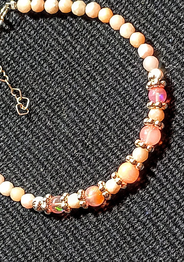 Bratara argint opal de foc etiopian opal roz boho chic pastel trendy - Transport gratuit