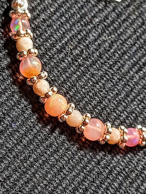 Bratara argint opal de foc etiopian opal roz boho chic pastel trendy - Transport gratuit