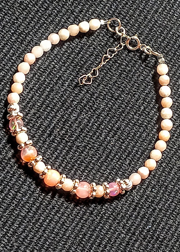 Bratara argint opal de foc etiopian opal roz boho chic pastel trendy - Transport gratuit