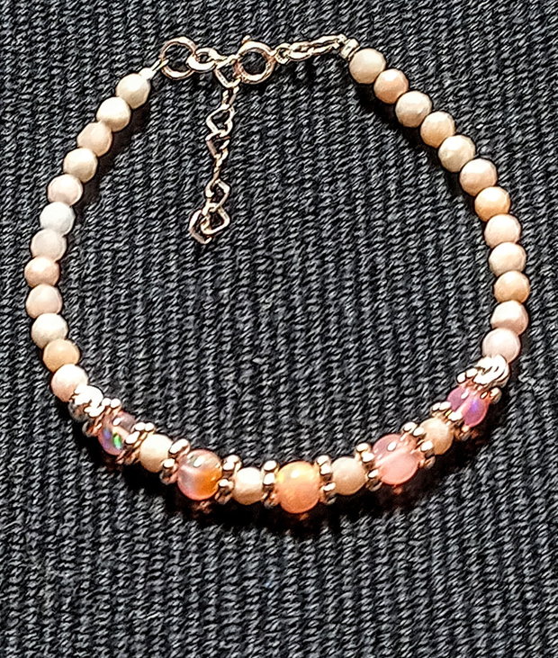 Bratara argint opal de foc etiopian opal roz boho chic pastel trendy - Transport gratuit