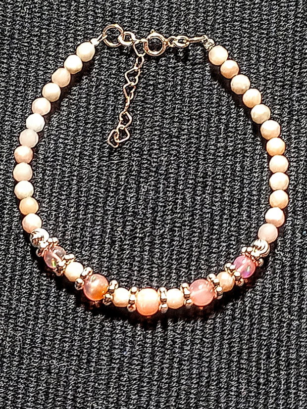 Bratara argint opal de foc etiopian opal roz boho chic pastel trendy - Transport gratuit
