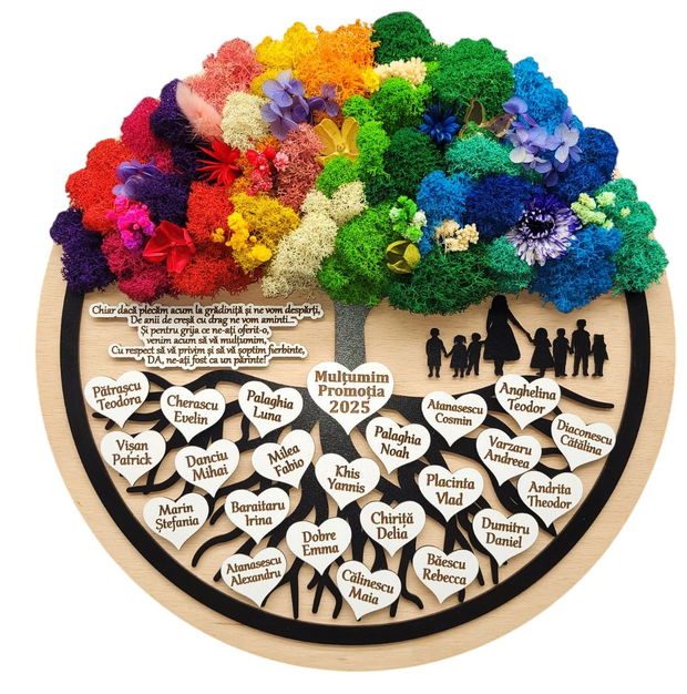 Pomul vietii cu licheni personalizat pentru Educatoare/Invatatoare, Cadou final de gradinita, cresa, scoala, 35 cm