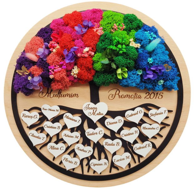 Pomul vietii cu licheni personalizat pentru Educatoare/Invatatoare, Cadou final de gradinita, cresa, scoala, 35 cm