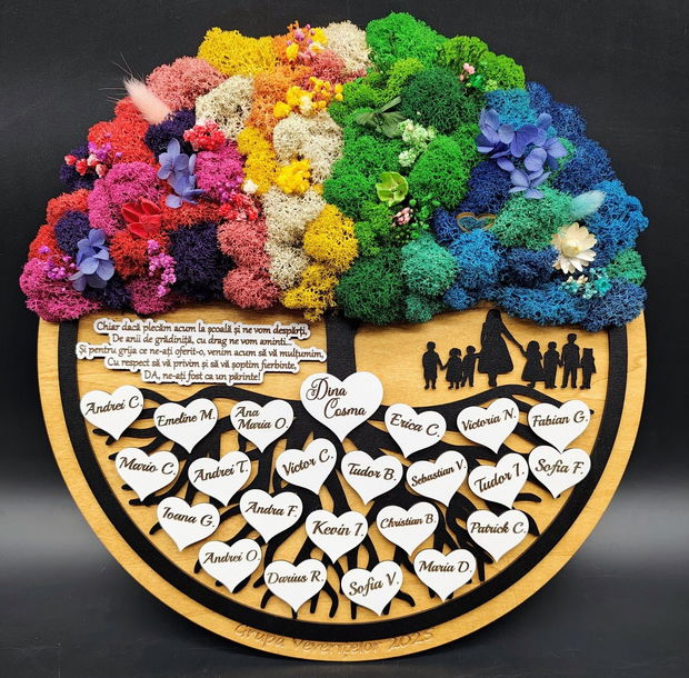 Pomul vietii cu licheni personalizat pentru Educatoare/Invatatoare, Cadou final de gradinita, cresa, scoala, 35 cm