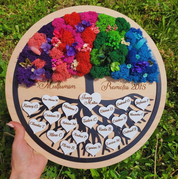 Pomul vietii cu licheni personalizat pentru Educatoare/Invatatoare, Cadou final de gradinita, cresa, scoala, 35 cm