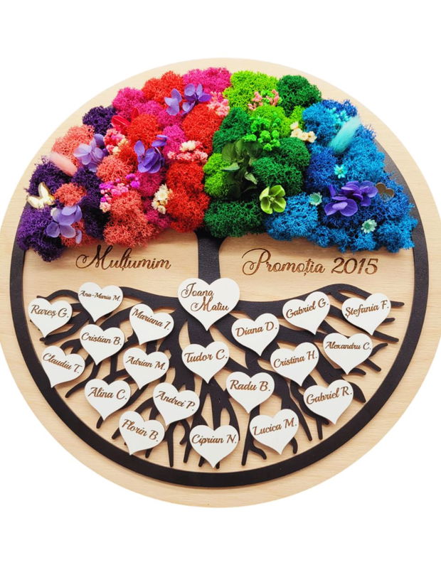 Pomul vietii cu licheni personalizat pentru Educatoare/Invatatoare, Cadou final de gradinita, cresa, scoala, 35 cm