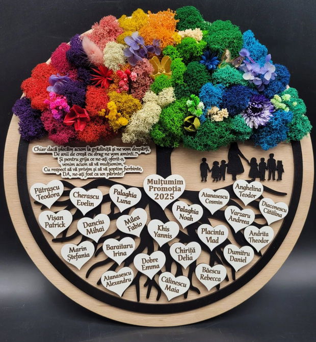 Pomul vietii cu licheni personalizat pentru Educatoare/Invatatoare, Cadou final de gradinita, cresa, scoala, 35 cm