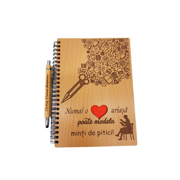 Set agenda si pix din lemn personalizate pentru invatatoare, A5