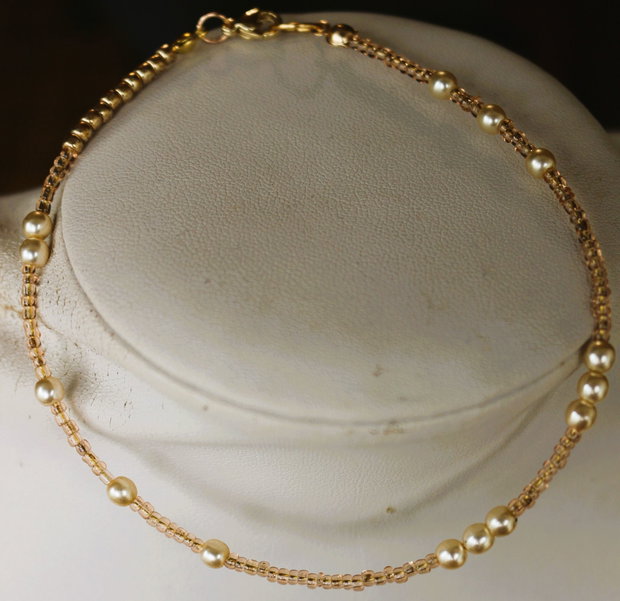 Bratara pentru glezna/bratara din margele myuki gold plated,margele de nisip aurii si perle din sticla