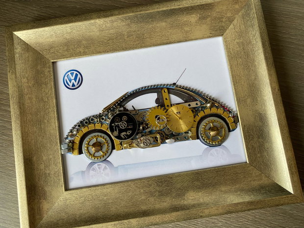 Masina model Volkswagen Beetle Cod M 694・Cadouri zile de nastere・Mecanism de ceas vintage・Piese de ceas
