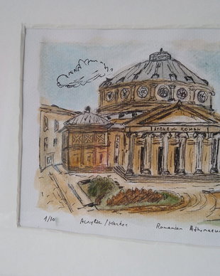 Tablou "Ateneul Roman" pictat manual, acrilic si marker