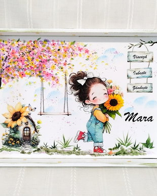 Tavita/set de mot fetita cu floarea soarelui