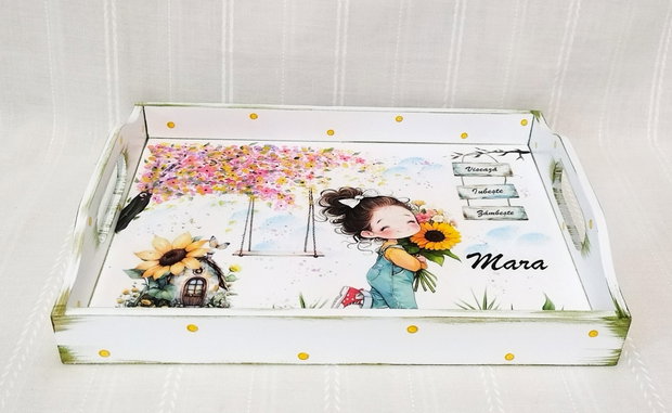 Tavita/set de mot fetita cu floarea soarelui