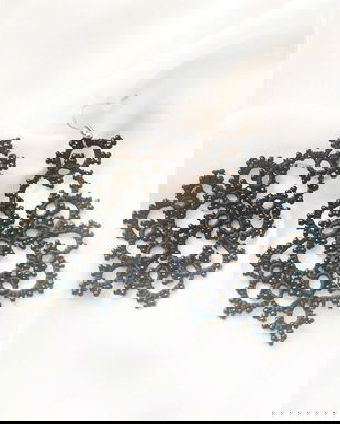 Cercei negri din dantela frivolite, cercei lucrati cu suveicuta, bijuterii dantela tatting