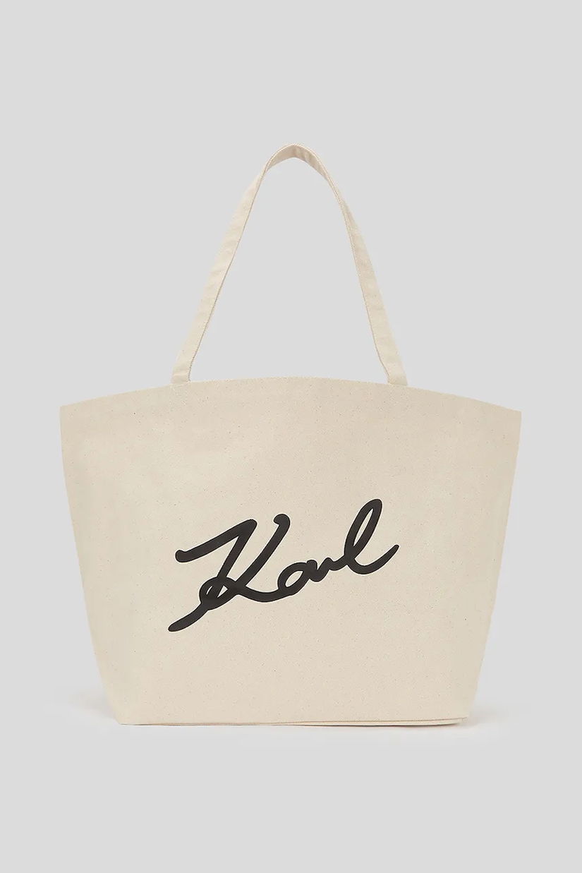 Karl Lagerfeld geantă de bumbac culoarea bej, A3W50108