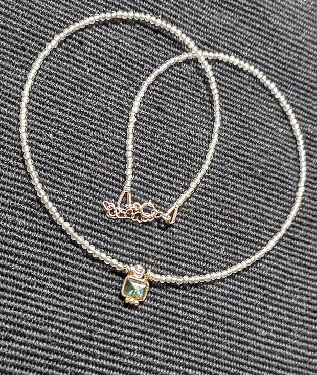 Colier argint labradorit charm minimalist boho chic trendy - Transport gratuit
