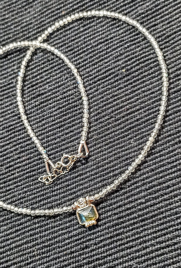 Colier argint labradorit charm minimalist boho chic trendy - Transport gratuit