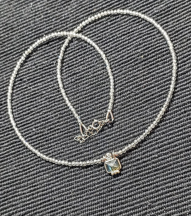 Colier argint labradorit charm minimalist boho chic trendy - Transport gratuit